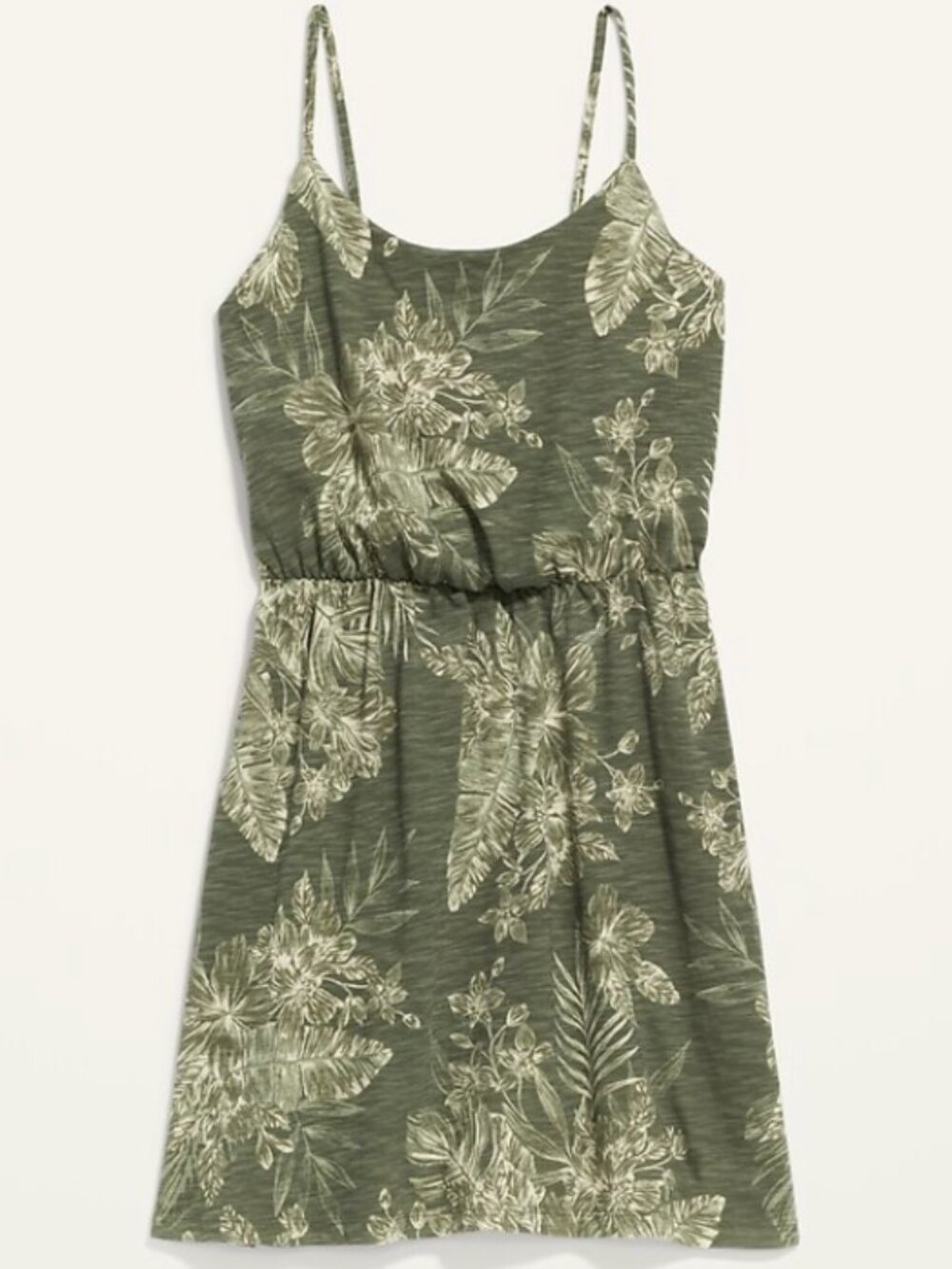Old Navy Waist-Defined Printed Slub-Knit Dress Green Olive Tropical Small NWT - Picture 8 of 8
